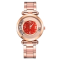 Rose gold quartz watch with red glitter dial and sliding crystals for women - Red