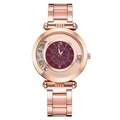Women's gold steel watch with a purple rhinestone dial and Roman numerals markers - Purple