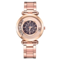 Women's rose gold steel watch with a sparkling glitter dial and Roman numerals - Blue