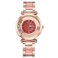 Rose gold women's watch with red dial, sparkling rhinestones, and Roman numerals - Red