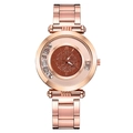 Montre pour femme en acier rose doré avec cadran scintillant en cristal marron - Marron