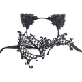 Détail d'un serre-tête oreilles de chat en dentelle noire et masque de fête - Serre-tête + Masque Borgne
