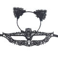 Détail de l'ensemble bandeau oreilles de chat en dentelle noire et masque de fête - Serre-tête + Masque de Chat