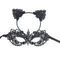 Détail d'un serre-tête oreilles de chat en dentelle noire et d'un masque assorti - Serre-tête + Petit Masque Pointu