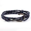 Nautical rope bracelet in navy blue, red, and white with silver anchor fish hook clasp - Navy Red White