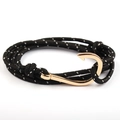 Multi-layer black woven rope bracelet with gold fish hook anchor clasp for couples - Reflective Black/White Dots-Gold Fishhook