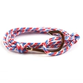 Nautical rope bracelet with red white blue braided cord and golden fish hook clasp - Red/White/Blue Mix-Gold Fishhook-Sliding Knot