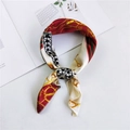 Elegant small square silk scarf with red, white, and gold chain patterns for bags - Vintage Chain Red