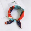 Vintage small square scarf with red and blue chain print tied as a decorative accessory - Small Chain Red Green