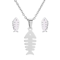 Set di gioielli a lisca di pesce in argento con collana minimalista e orecchini a lobo - Argento