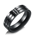 Polierter schwarzer Edelstahl Herrenring mit Doppelrillen und geometrischem Mitteldesign - US 6 / Schwarz