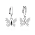 Silver frosted butterfly drop earrings with polished huggie hoops for women - Frosted Texture Butterfly (4615) / Silver Tone