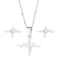 Set gioielli con collana e orecchini a battito cardiaco in acciaio inossidabile lucido - Stile ECG Argento (004)