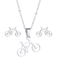 Ensemble collier et boucles d'oreilles vélo en argent avec pendentifs vélo minimalistes - Argenté