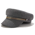 Classic dark grey wool newsboy cap with gold leaf chain detail on a white background - M(56-58cm) / Fishbone Chain Decor / Grey (Woolen)