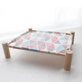 Solid wood pet hammock with geometric triangle pattern canvas for cats and small dogs - Pink Triangle