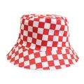Detail of red and white checkerboard bucket hat with wide brim and canvas texture - M (56-58cm) / Red White Plaid