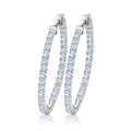 Elegant silver hoop earrings with micro-pave white zircon stones and mirror reflection - Silver