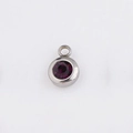 6.5mm stainless steel pendant with round faceted purple birthstone and silver bezel - Dark Purple