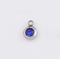 Silver stainless steel 6.5mm round pendant with blue birthstone for DIY jewelry - Dark Blue