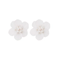 Boucles d'oreilles pétales blanches élégantes avec perle dorée sur fond blanc pur - 4#C E1360 - Boucles d'Oreilles Clous Fleur Blanche