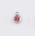 6.5mm stainless steel silver-toned charm pendant with faceted pink birthstone crystal - Light Pink