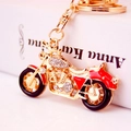 Golden motorcycle keychain with red enamel accents and sparkling rhinestones for men - Red Motorcycle