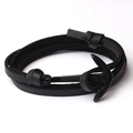 Bracelet tendance en cuir noir multicouche avec fermoir ancre au style nautique - Cuir Noir - Ancre Noire