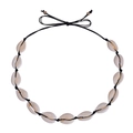 Collana girocollo fatta a mano in conchiglie naturali con cordino nero regolabile - Collana con Conchiglia e Perline di Metallo Corda Nera (Stile-12)