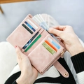 Pink frosted leather tri-fold short wallet with multiple card slots and zipper pocket - Pink p-04