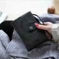 Sleek black matte short trifold wallet for women with snap closure and slim strap - Black p-04