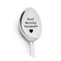 Cuillère à café en inox gravée Good Morning Handsome avec un motif de cœur - Bonjour Beau Gosse