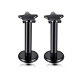 Detail of two black star-shaped labret studs with polished finish on white background - Five-star / Black