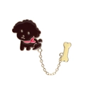 Cute black poodle dog brooch with bone charm and gold chain in enamel finish - Black Poodle with Chain Bone