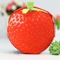 Cute plush strawberry coin purse with red zipper closure and metal bead chain strap - Strawberry