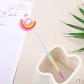 Stylo gel flamant arc-en-ciel avec corps transparent dans un pot à crayons blanc - Cygne Rose / 0.5mm