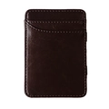 Vertikales dunkelbraunes Leder Magic-Wallet mit bogenförmigem Kartenfach und Nahtdetails - Dunkelbraun