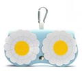 Étui à lunettes en cuir bleu clair avec appliques marguerites et crochet métal - Fleur Bleue