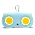 Étui à lunettes portable en cuir bleu clair avec motif yeux et mousqueton métallique - Oeil de Hibou Bleu