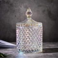 Irriserende glazen voorraadpot met diamantgeslepen textuur en puntig deksel - 10.5CM Groot / Iriserend