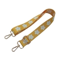 Adjustable yellow shoulder strap with white flower pattern and gold metal hooks - Yellow White Daisy - Silver Buckle