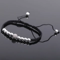 Adjustable hematite beaded rope bracelet with a micro-paved zircon center bead - Silver Style 1