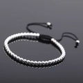 Adjustable hematite beaded rope bracelet with silver beads and woven drawstring knot - Silver Style 3