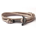 Bracciale nautico multistrato intrecciato a mano con chiusura ad ancora nera beige - Corda Bianco Grigio