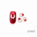 Luxe alloy nail charm with square red gem and white crystal halo in circular frame - Silver Round Frame Red Zircon Style (LF1617)