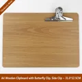 A4 wooden clipboard with silver butterfly clip and 4mm thick natural wood grain texture - A4 Wooden Butterfly - Side Clip