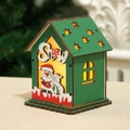 Casita de Navidad de madera verde con texto Snow y luz LED cálida decorativa - Papá Noel y Muñeco de Nieve Con Letras - Verde
