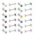 Colorful square zircon screw back stud earrings in stainless steel with multi-color options - 3mm Square Silver (EA602203S)