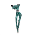 Cute puppy brooch with green and black rhinestones on a polished silver metal base - Green Dog Style (C527-A)