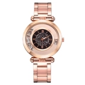 Montre femme or rose avec cadran étoilé noir orné de cristaux étincelants et chiffres romains - Noir